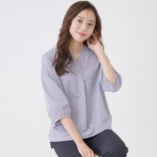 【手洗い可／日本製】ストライプ柄ジャージートップス