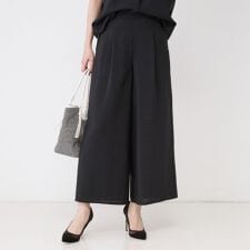 【手洗い可／ウエストゴム／セットアップ可】麻調ワイドパンツ