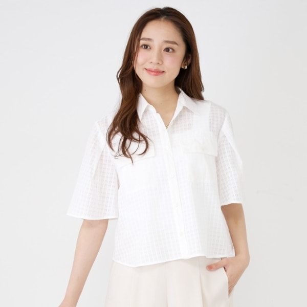 【ホワイト（10）】【洗える】コットンシアークロップドシャツ ROPÉ(ロペ) / 【洗える】コットンシアークロップドシャツブラウス