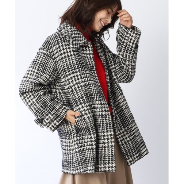 nop de nodミドル丈リバーシブルコート チェック グレー スタンド