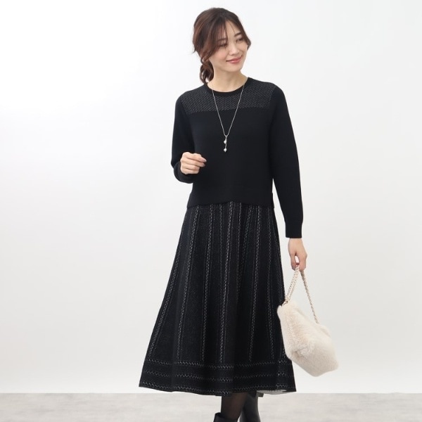 完売商品！リフレクト【洗える】フラワープリントワンピース（黒）LL・13号