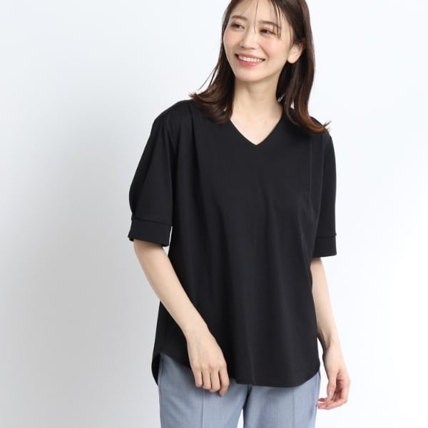 SALE／マシンウォッシュ可能／UVカット／接触冷感】五分袖Vネックプル