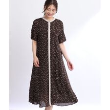 SALE／マシンウォッシュ可能／ベルト付き】フェザープリントワンピース  