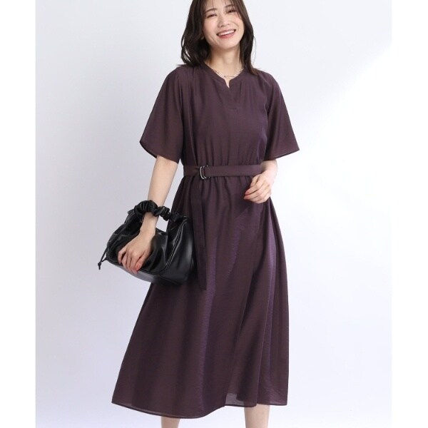 SALE／洗える／サッシュベルト付き】ラップ風デザインワンピース
