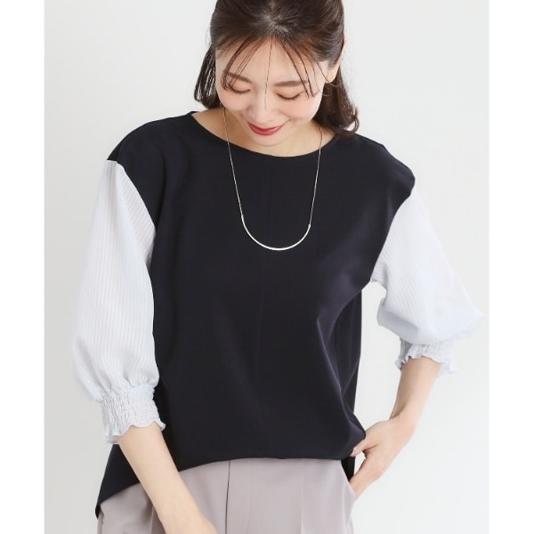 【NARACAMICIE】ストライプボーダー切り替え半袖シャツ NARACAMICIE】ストライプボーダー切り替え半袖シャツ(1(M)9号