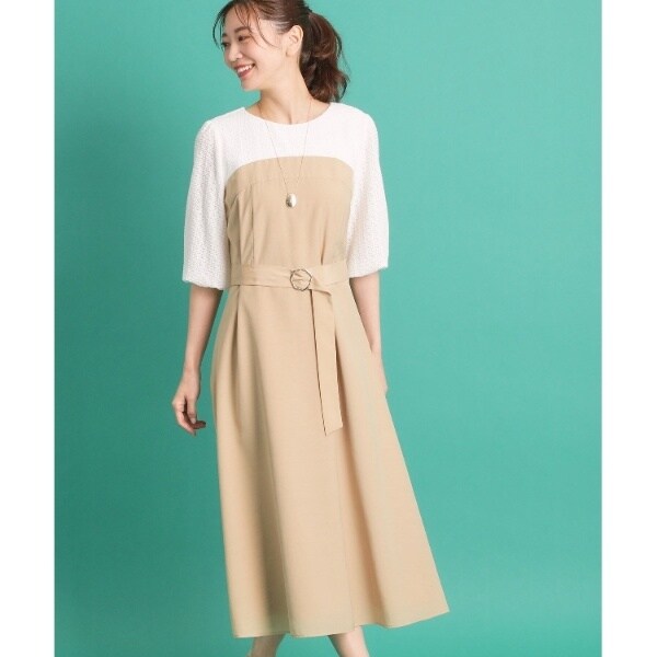 新品タグ付！リフレクトReflectストライプマリンモチーフワンピースL夏の会食 SALE／着痩せ効果有!／人気急上昇♪マシンウォッシュ可能