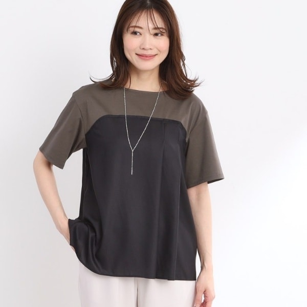 tシャツ 「夏SALE／UVカット／接触冷感／マシンウォッシュ可能」レイヤード風ジャージブラウス レディース セール】【夏SALE／UVカット／接触冷感／マシンウォッシュ可能