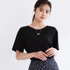 【夏SALE／手洗い可】レースデザインジャージTシャツ