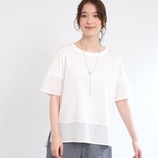【夏SALE／E‐QUALITY／手洗い可】コットンレースドッキングTシャツ