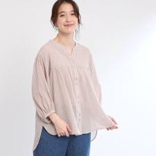 【夏SALE／E‐QUALITY／手洗い可／羽織りでも◎】ストライプブラウス