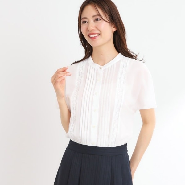 【タグ付き】Reflect 七分袖ピンタック使い ペプラムシフォンブラウス タグ付き】Reflect 七分袖ピンタック使い ペプラムシフォンブラウス