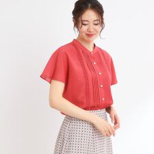 【選べる7色◎／手洗い可】フロントピンタックデザインブラウス