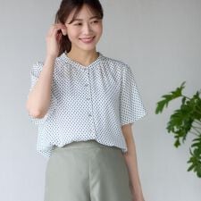 【接触冷感／マシンウォッシュ可】五分袖コツキプリントブラウス