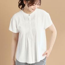 【インナーに◎／すっきり見え！長め丈】タックデティールブラウス