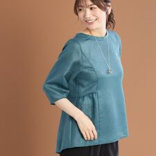 【すっきり見え！長め丈】ペプラムデザインシアーブラウス