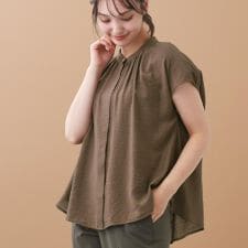 【二の腕さりげなくカバー】バンドカラーブラウス