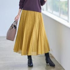 【イージーケア】サークルダイヤ柄レースプリーツスカート