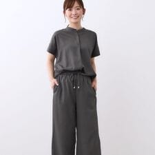 【E‐QUALITY／ウエスト総ゴム／セットアップ／単品使いOK◎】ブラウス＋ストレートパンツセット