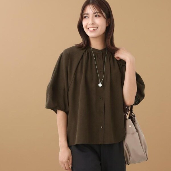 E‐QUALITY／体型カバー／ゆったり着られる◎】バンドカラー七分