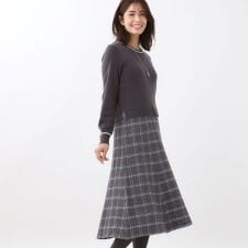 リフレクト(Reflect)の【コートインでもすっきり◎】チェック柄ニットドッキングワンピース