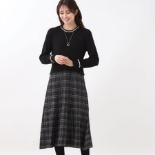 リフレクト(Reflect)の【コートインでもすっきり◎】チェック柄ニットドッキングワンピース