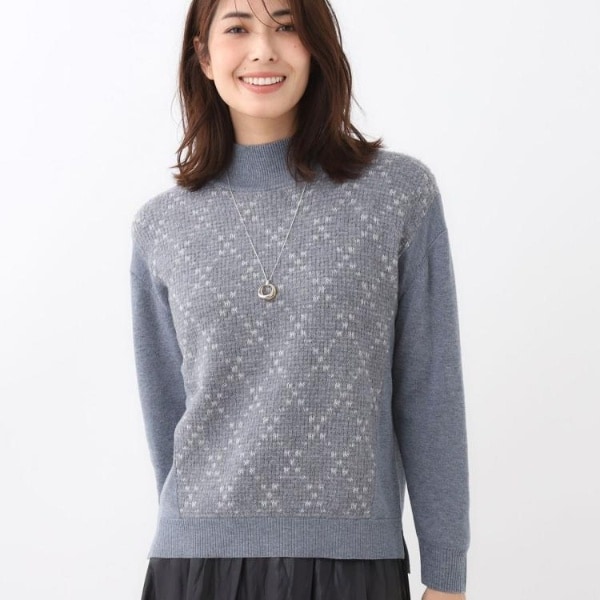 アーガイル柄ハイネックニット