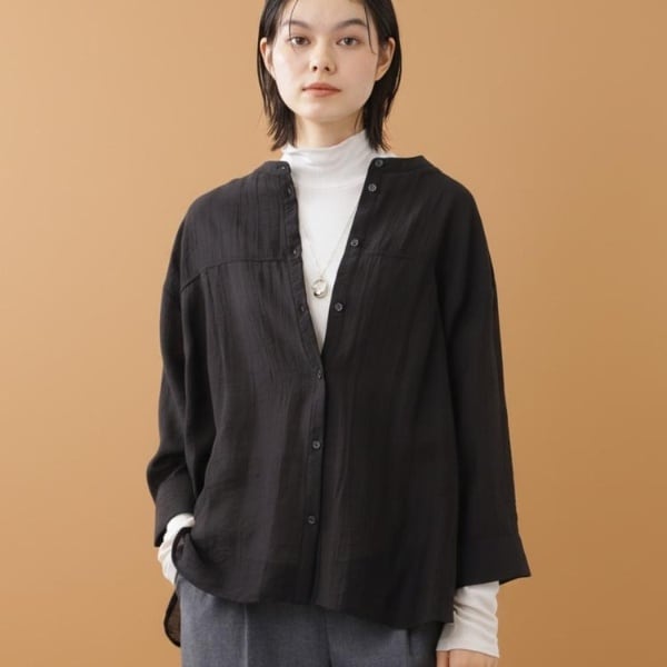 【重ね着でも一枚着でも◎】バンドカラーオーバーサイズシャツブラウス