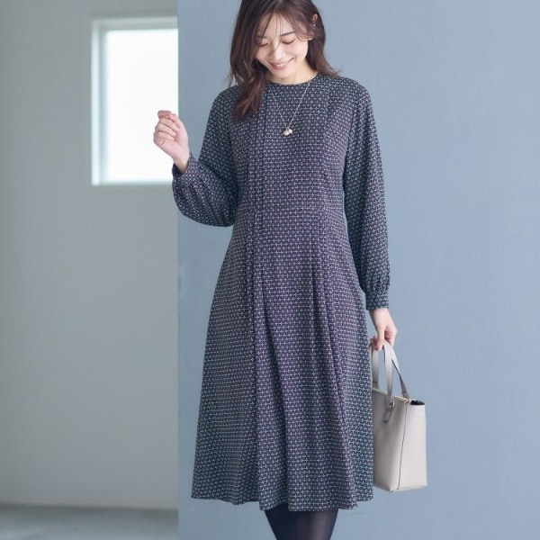 コートインでもすっきり◎】チェック柄ニットドッキングワンピース