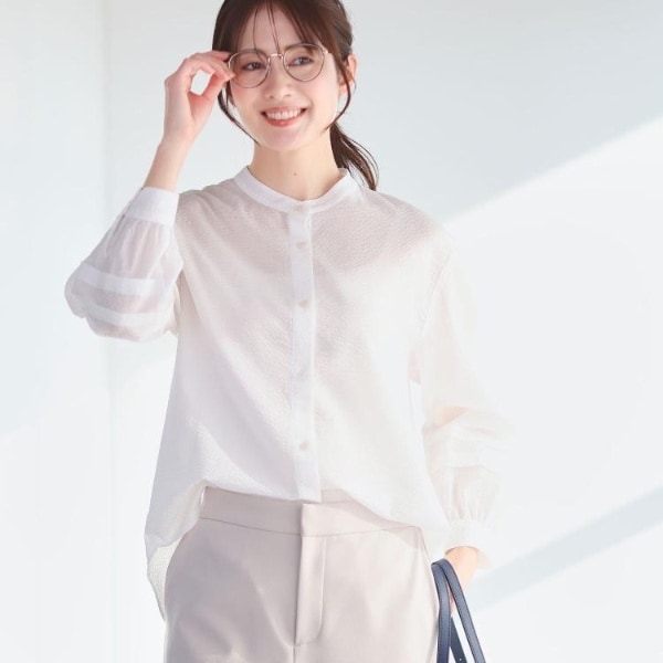 エレガントお仕事着にも】スタンドフリルネック ブラウス | アン