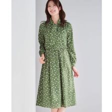 【セレモニー／通勤／おでかけに◎】フラワープリントボウタイワンピース