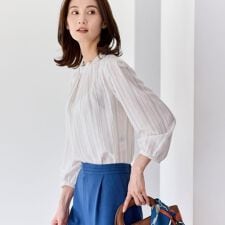 【セットアップ可】ストライプ柄ジャカードブラウス