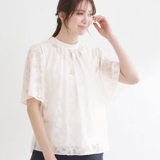 【選べる2柄／セットアップ可】プチスタンドカラーブラウス