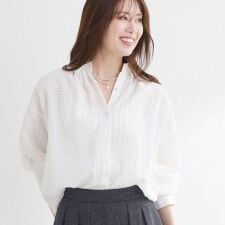 【選べる2柄／セットアップ可】シャツ衿シアーブラウス