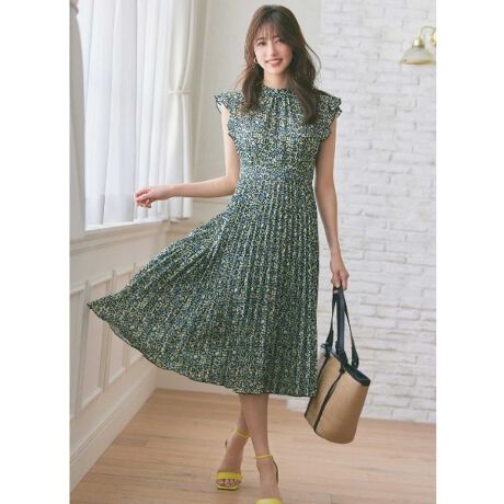 ミニフラワーフリルプリーツワンピース【WEB限定サイズ 