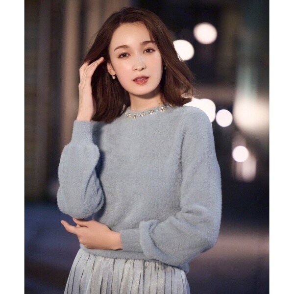 032 セット確認用 ≪S-LLsize≫ ビジューネックフェザーヤーンニット【洗濯機洗い可