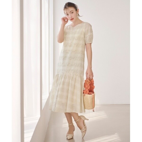 シアーサッカーチェックワンピース【洗濯機洗い可イージーケア