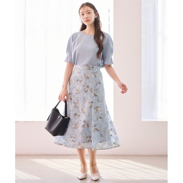 フローラルプリントフレアスカート【洗濯機洗い可防シワ