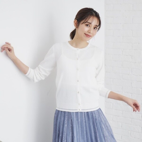 シアーラインデザインクルーネックカーディガンアンサンブル対応【洗濯