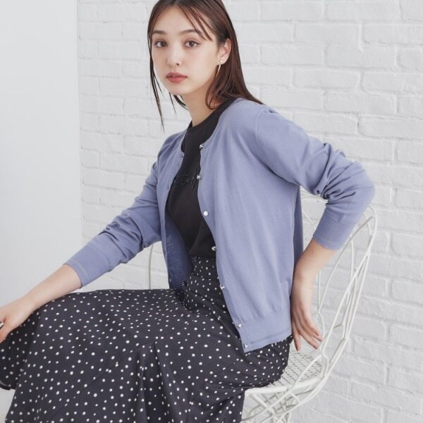 シアーラインデザインクルーネックカーディガンアンサンブル対応【洗濯