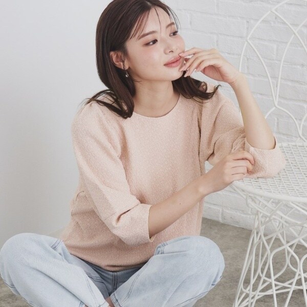 トップス JADEX 5colorS-LLsiza》カットジャカードパフスリーブトップス【洗濯機