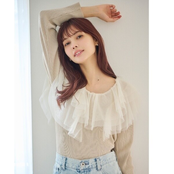 チュールフリルリブニット【洗濯機洗い可】 | インデックス(index