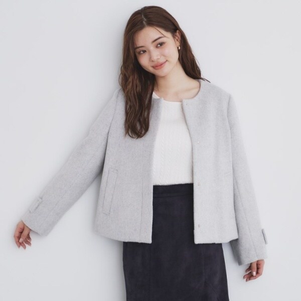 5colorXS-LLsize》ウール混ノーカラーショートコート | インデックス