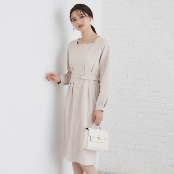 ストレッチウエストタックワンピース【洗濯機洗い可抗ピル防シワ