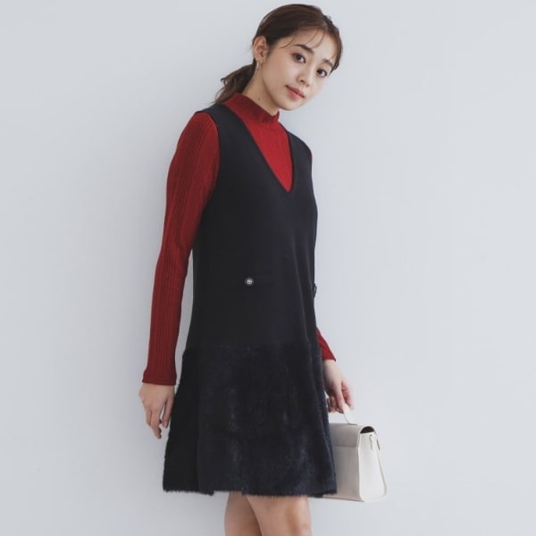 美人百花掲載》バイカラーフェザースリーブミニワンピース【洗濯