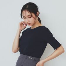 《7色展開XS-LLサイズ》ボートネックリブトップス【UV洗濯機洗い可】