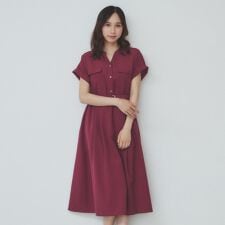 《7色展開XS-LLサイズ》ダブルポケットスキッパーシャツワンピース【吸水速乾防シワイージーアイロン抗ピル