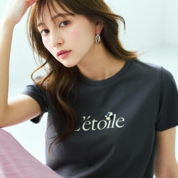 ビジュー付きロゴTシャツ 美人百花掲載》ビジュー付きロゴTシャツ【接触冷感UVケア吸水速乾汗