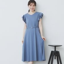 《5色展開S-LLサイズ》シルケットVネックフレアワンピース【接触冷感UVケア洗濯機洗い可】