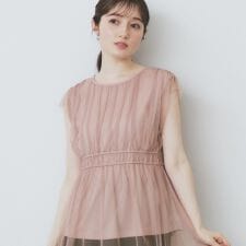チュールレイヤードペプラムブラウス【洗濯機洗い可】