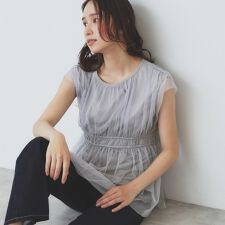 チュールレイヤードペプラムブラウス【洗濯機洗い可】